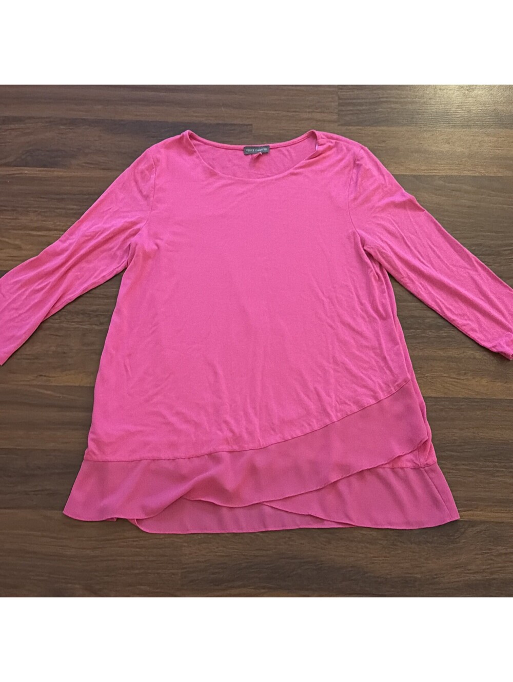 Vince Camuto Pink Pullover Knit Top 3/4 Length Sleeve with Crepe Trim at Hem Sm